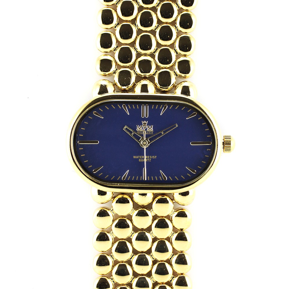 MPM Dámské elegantní hodinky s modrým číselníkem a zlatými indexy W02M.10573.A