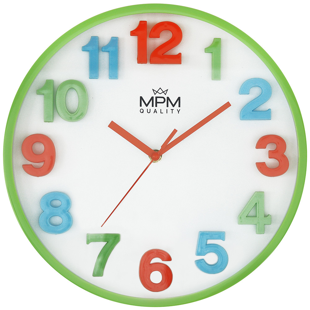 MPM Dětské barevné zelené nástěnné hodiny MPM E01.4186.40