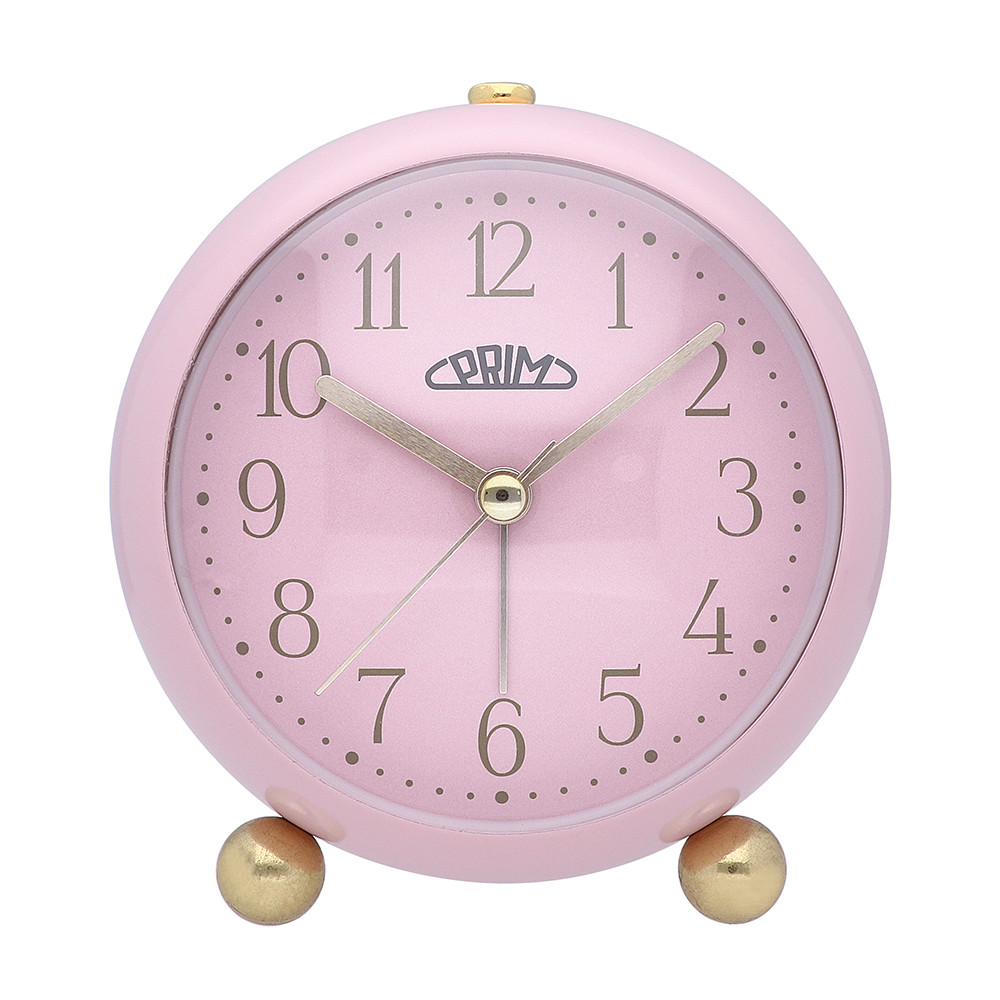 PRIM Růžový netikající tichý analogový budík PRIM Candy Pastel Alarm - A C01P.4189.23
