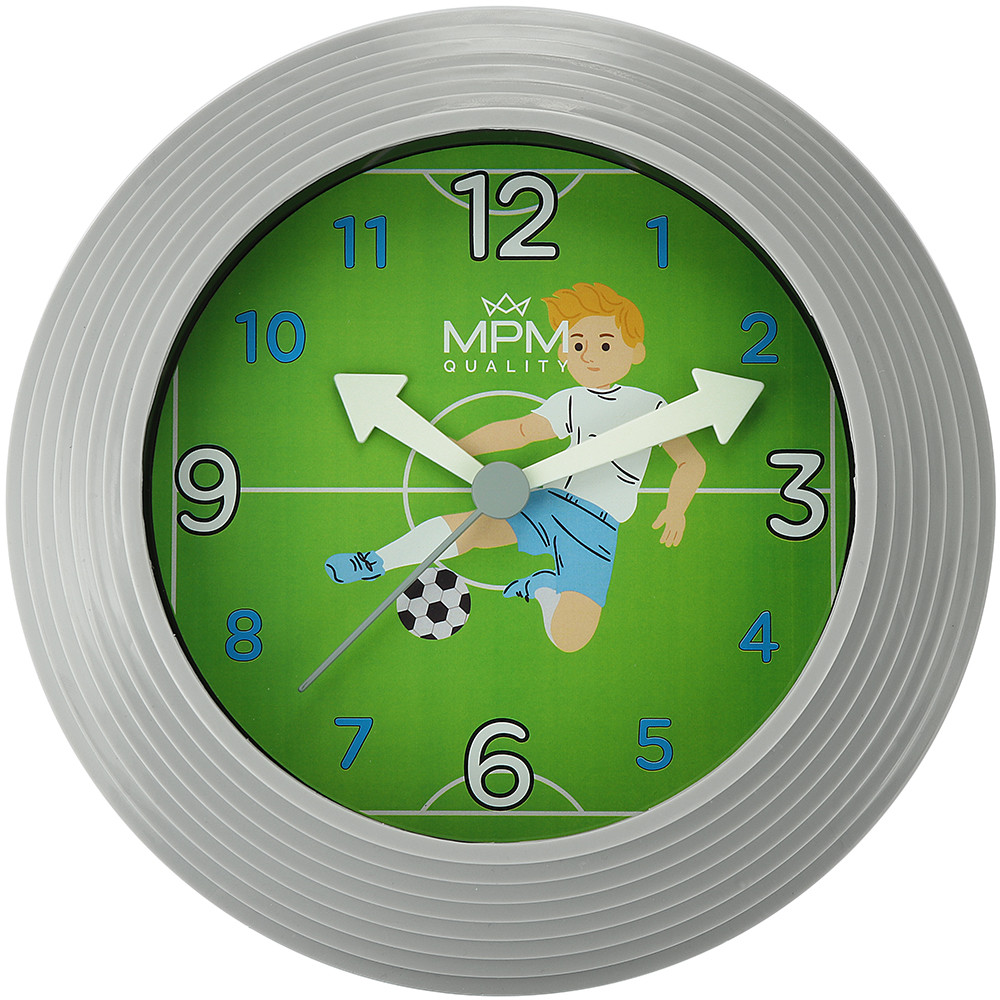 MPM Dětské zelené nástěnné fotbalové hodiny MPM Fotbal E01.2690.92