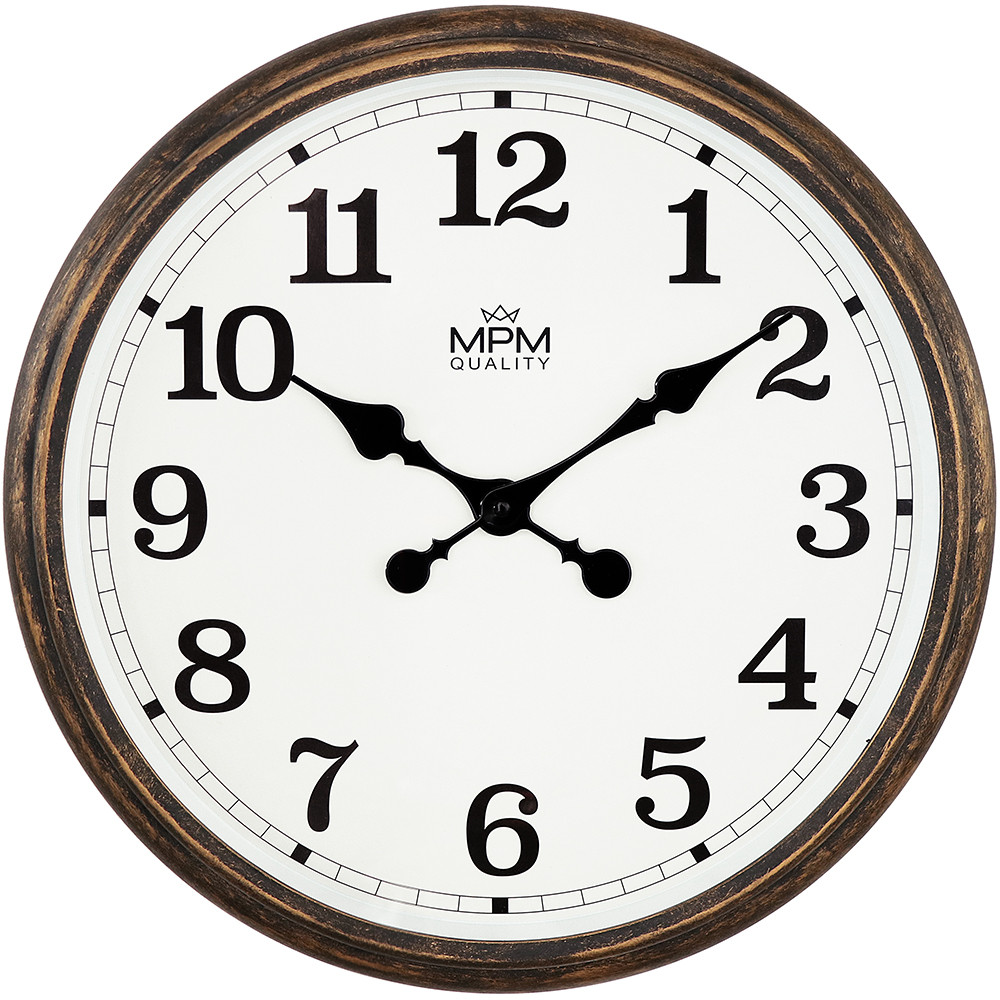 MPM Retro hnědé analogové nástěnné hodiny MPM Western Relic E01.4230.50