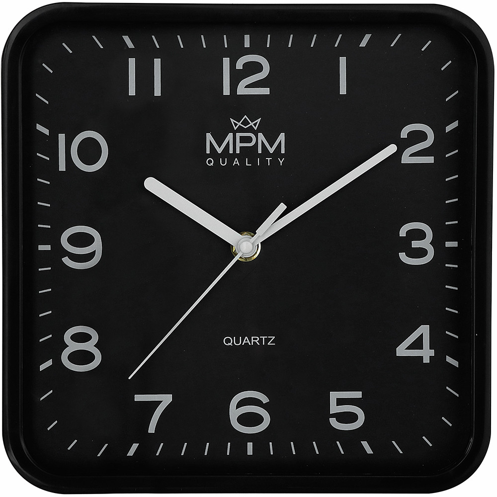 MPM Černé hranaté netikající tiché hodiny E01.4234.90