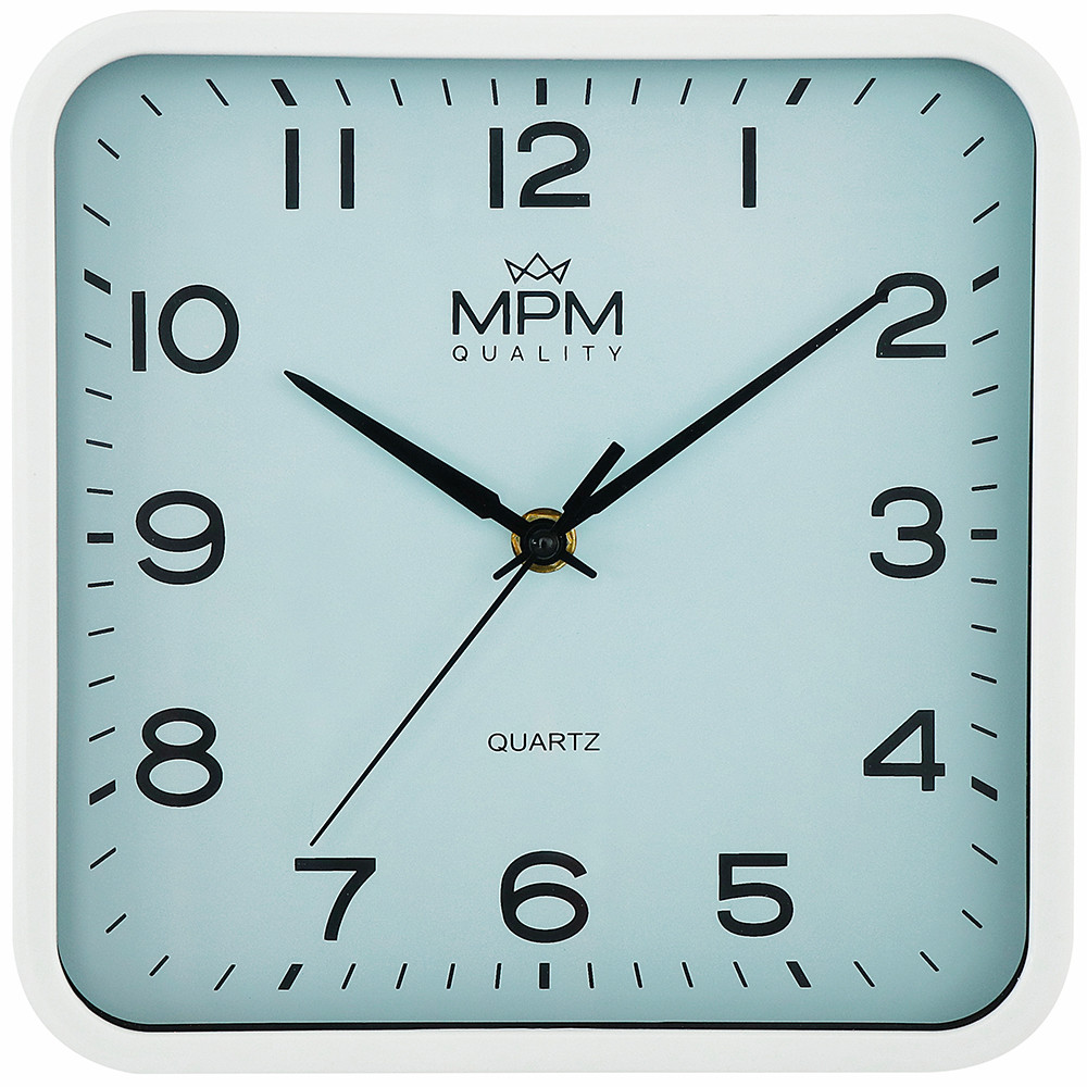 MPM Bílé hranaté netikající tiché hodiny E01.4234.31