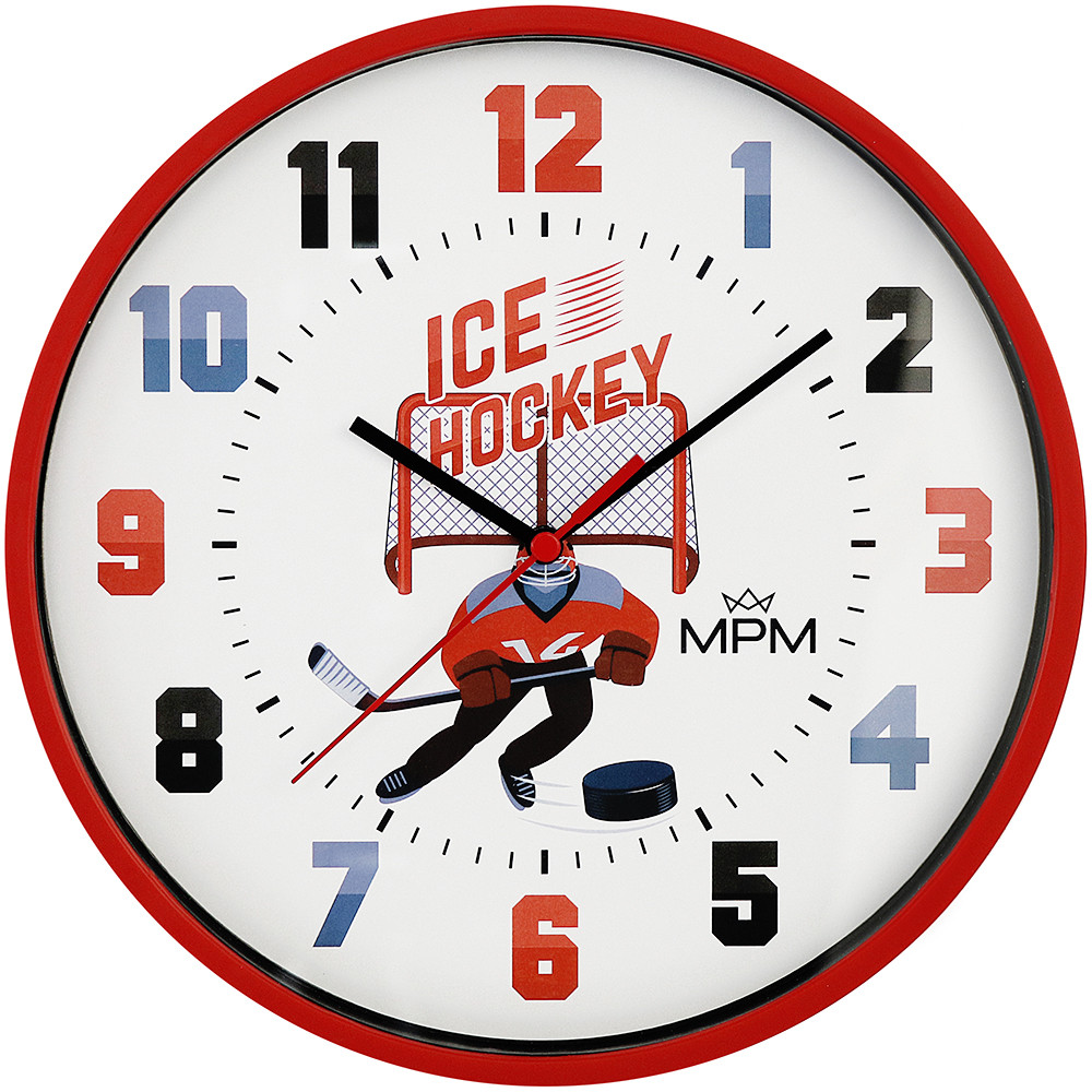 MPM Pestrobarevné dětské nástěnné hodiny - lední hokej hokejista E01M.4270.20