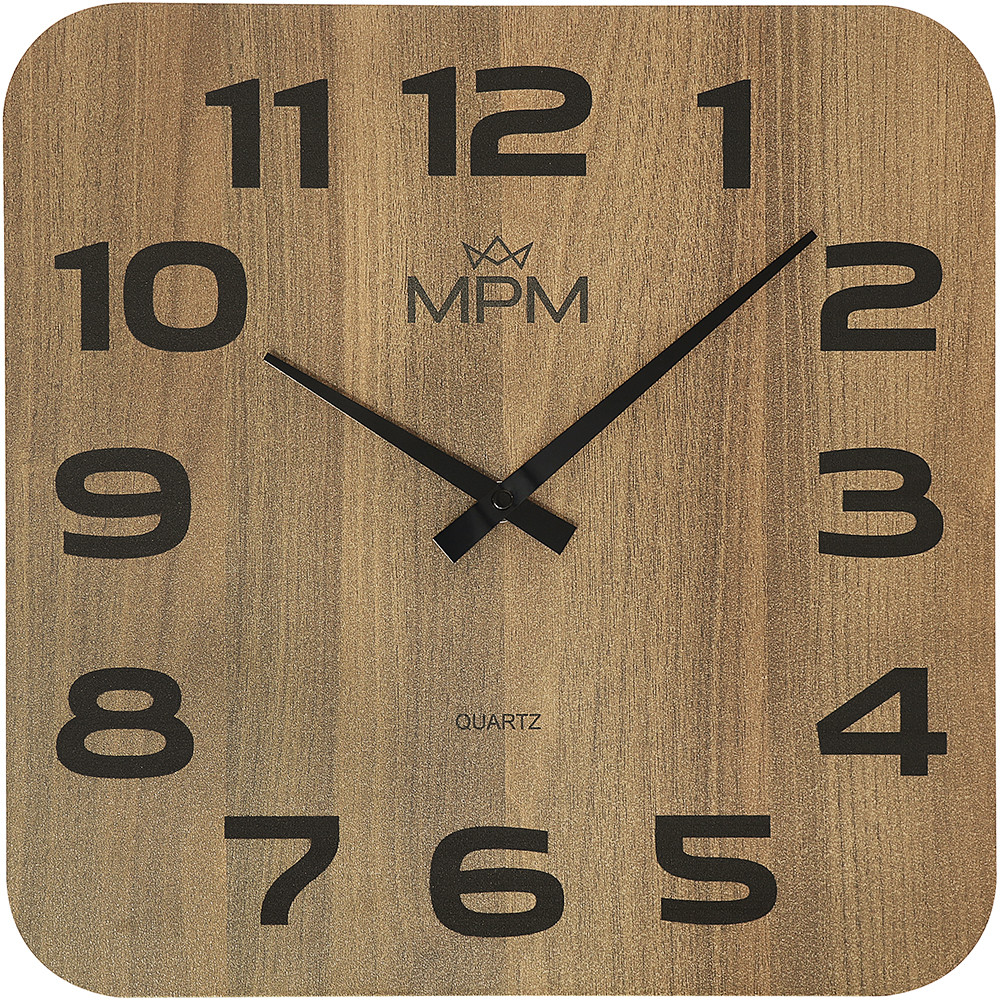 MPM Hnědé klasické nástěnné dřevěné hodiny MPM E07M.4260.5390