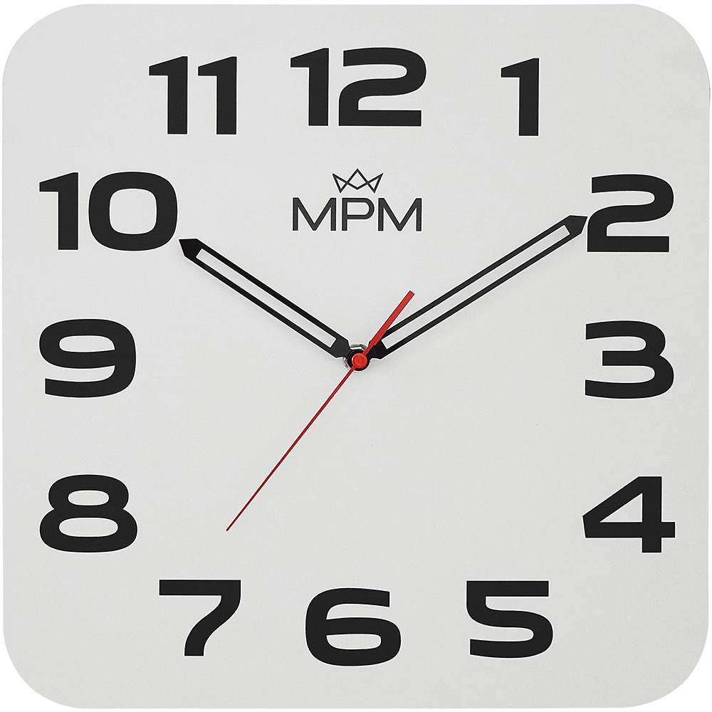 MPM Bílé klasické nástěnné dřevěné hodiny MPM E07M.4260.0090