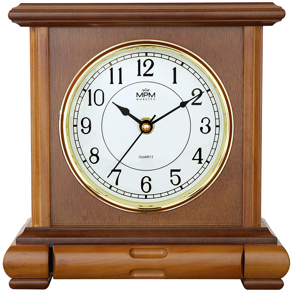 MPM Dřevěné stolní hodiny s praktickou zásuvkou E03.3888.50.A