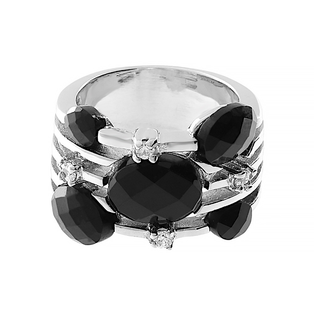MPM Dámský ocelový nerezový prsten s černými zirkony  5331 (velikost 53) - stříbrné barvy