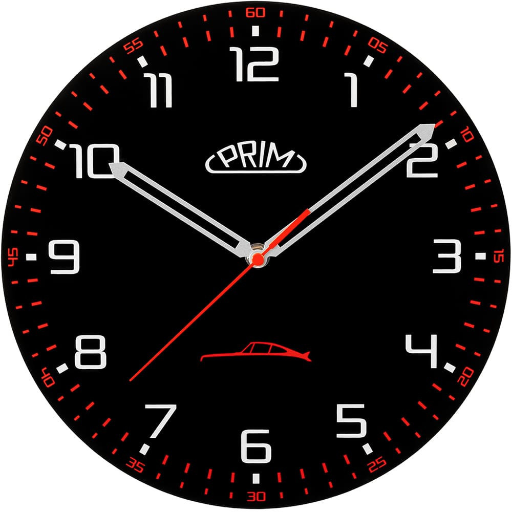 PRIM Černé nástěnné hodiny Prim Speedline - černo-červené E09.5530.9020