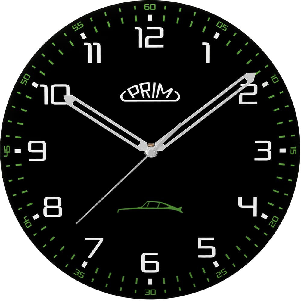 PRIM Černé nástěnné hodiny Prim Speedline - černo-zelené E09.5530.9040
