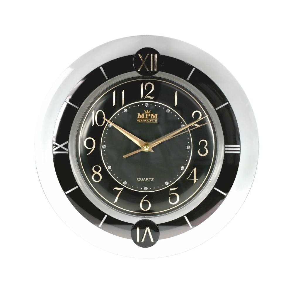 MPM Černé analogové kulaté hodiny MPM E01.2445 (MPM Černé analogové kulaté hodiny MPM E01.2445)