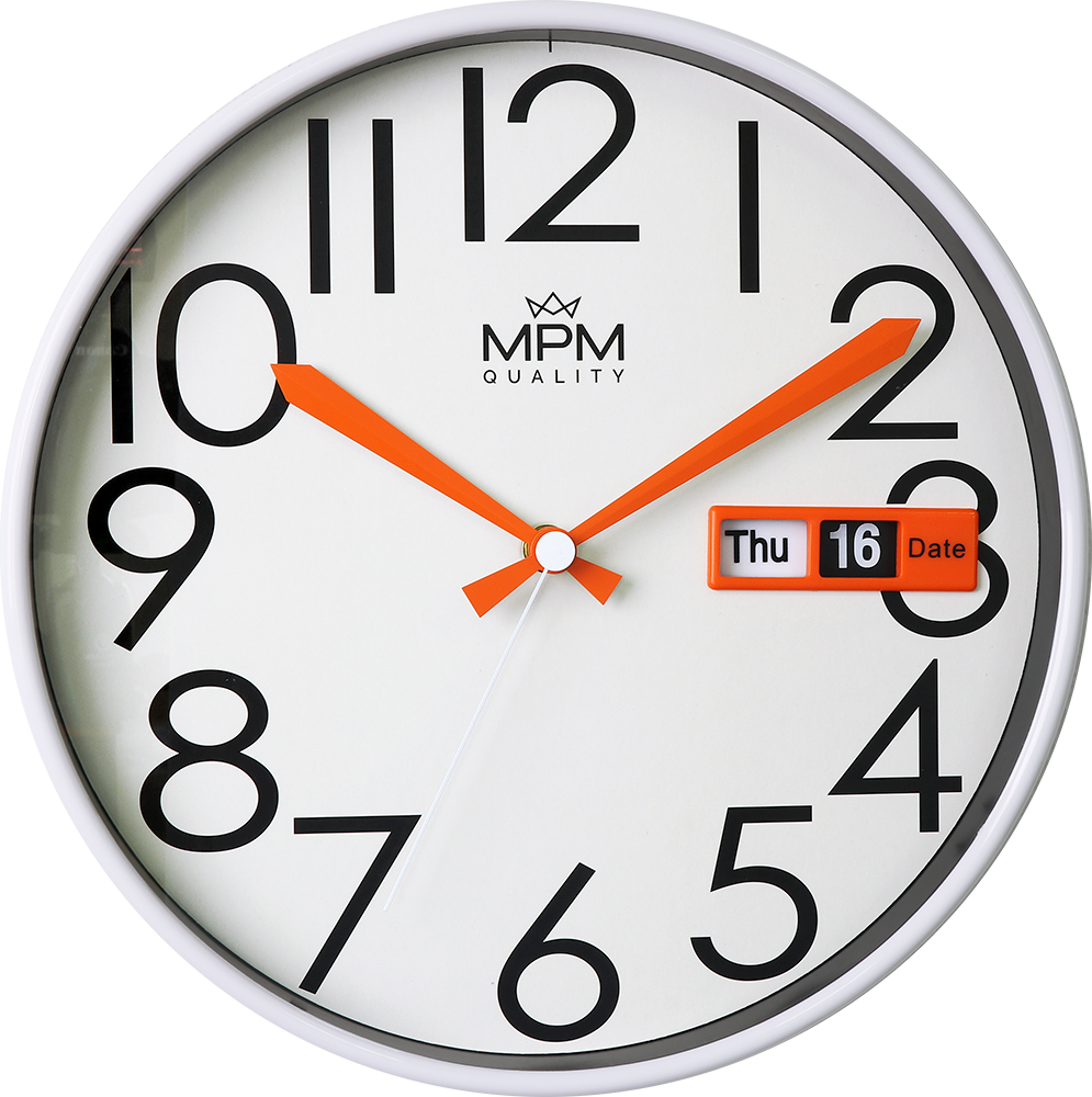 MPM Bílé kulaté nástěnné hodiny MPM E01.3852 - Date