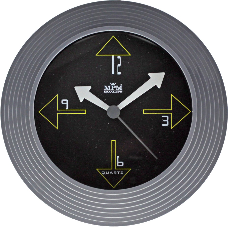 MPM Černé kulaté nástěnné hodiny MPM E01.2690 (MPM Černé kulaté nástěnné hodiny MPM E01.2690)