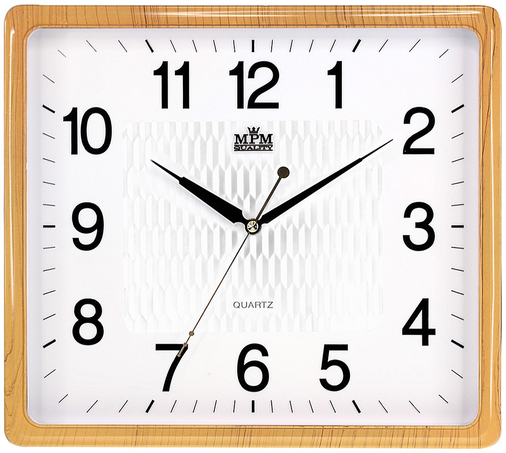 MPM Hranaté hodiny v imitaci dřeva (hnědé) MPME01.2929 (MPM Hranaté hodiny v imitaci dřeva (hnědé) MPME01.2929)