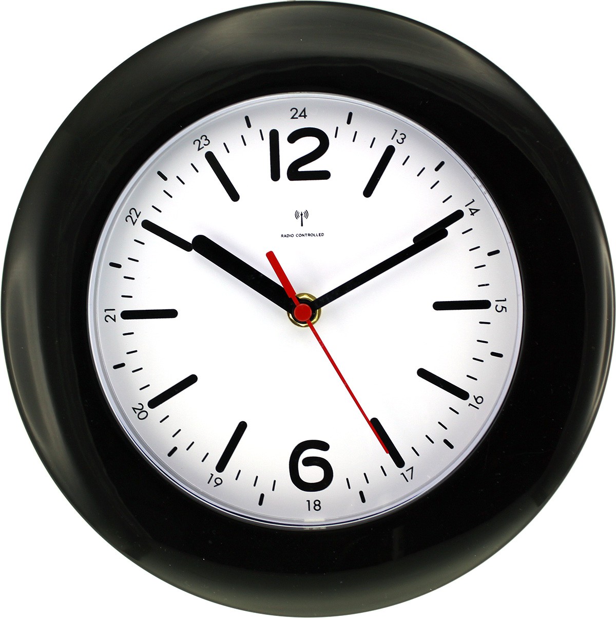 MPM Černé rádiem řízené nástěnné hodiny s praktickým stojánkem E01.2953.90.I